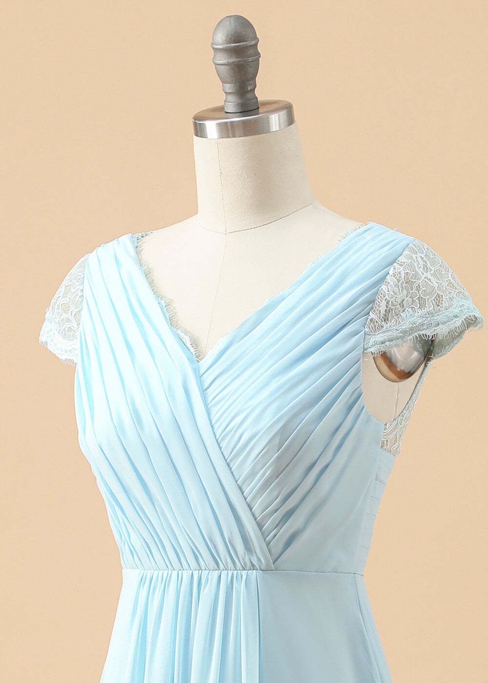 V-neck Lace Back Pleated Chiffon Junior Bridesmaid Dress