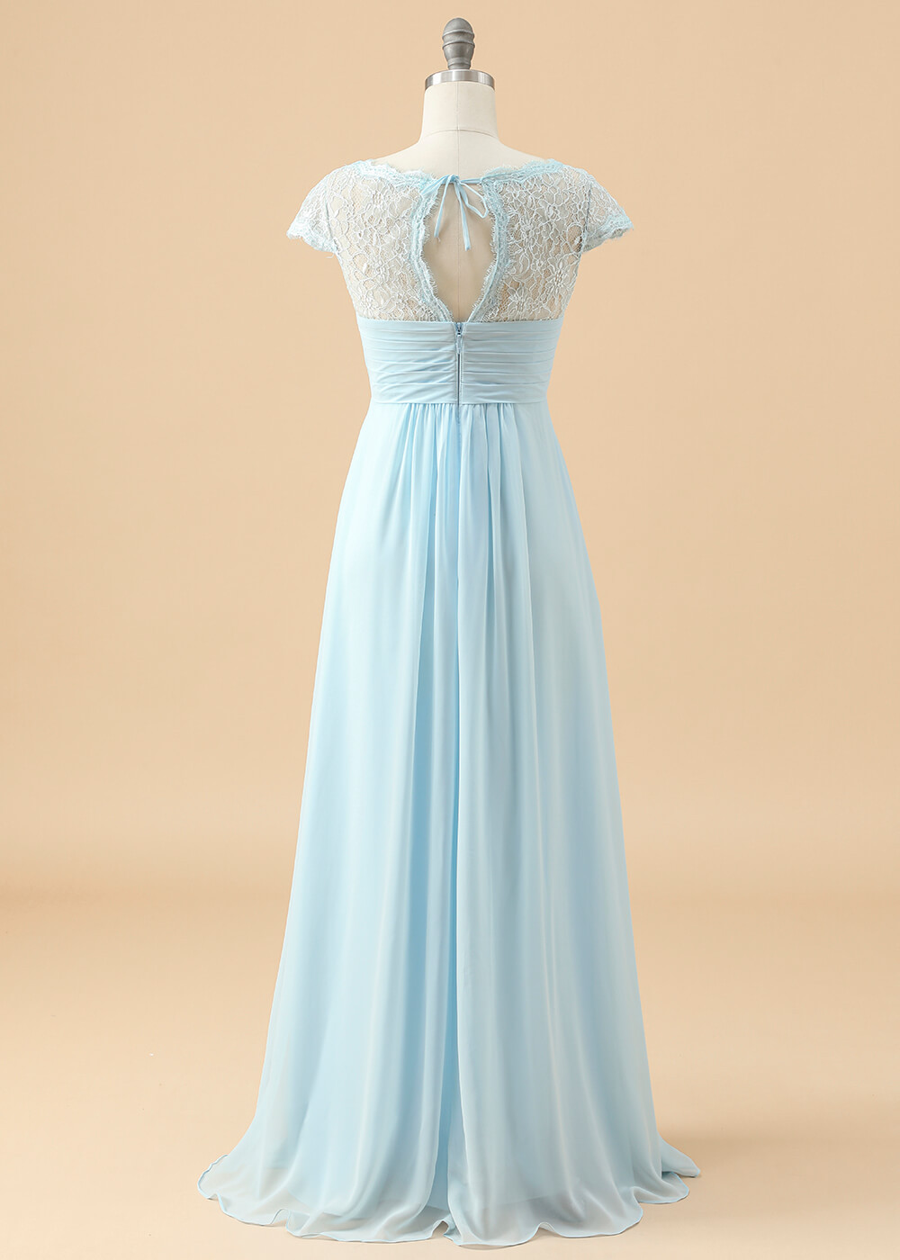 V-neck Lace Back Pleated Chiffon Junior Bridesmaid Dress
