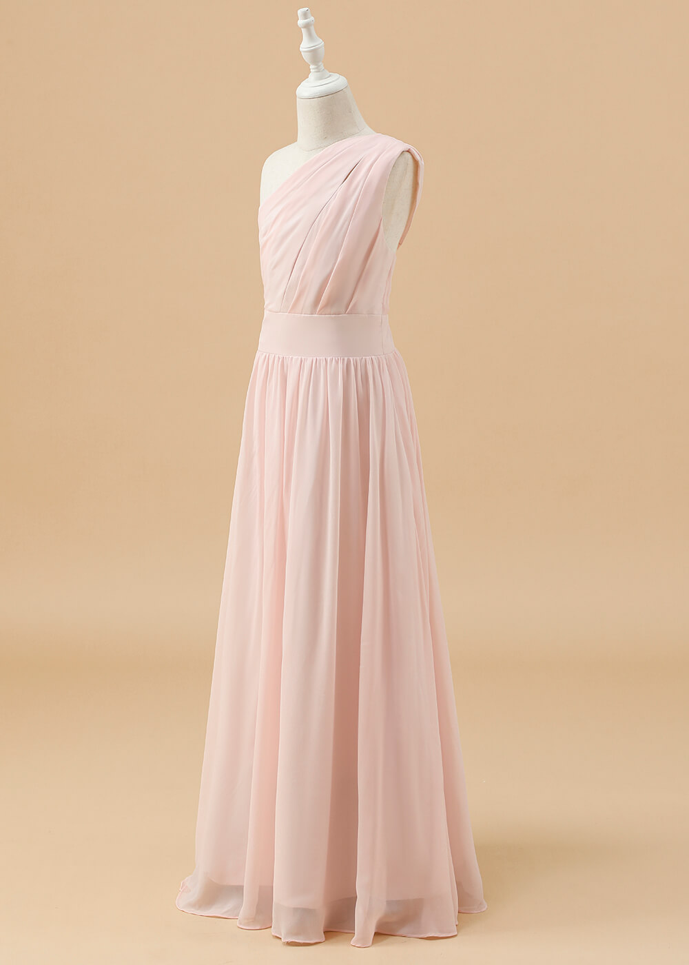 One Shoulder Chiffon Long Junior Bridesmaid Dress