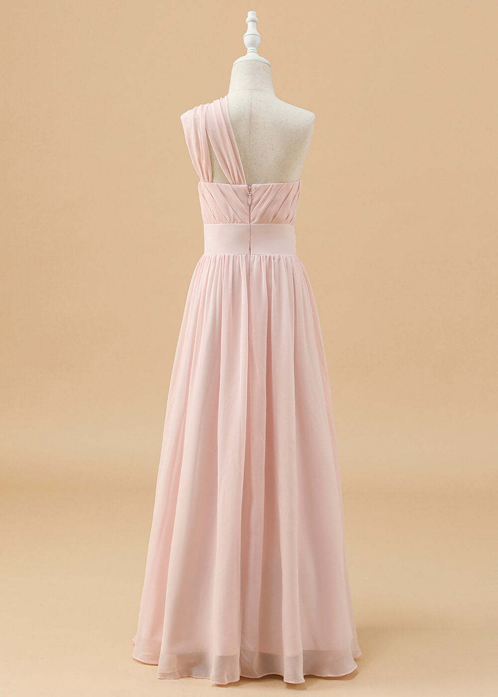 One Shoulder Chiffon Long Junior Bridesmaid Dress