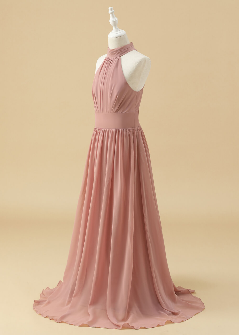 Halter Chiffon A-line Maxi Junior Bridesmaid Dress
