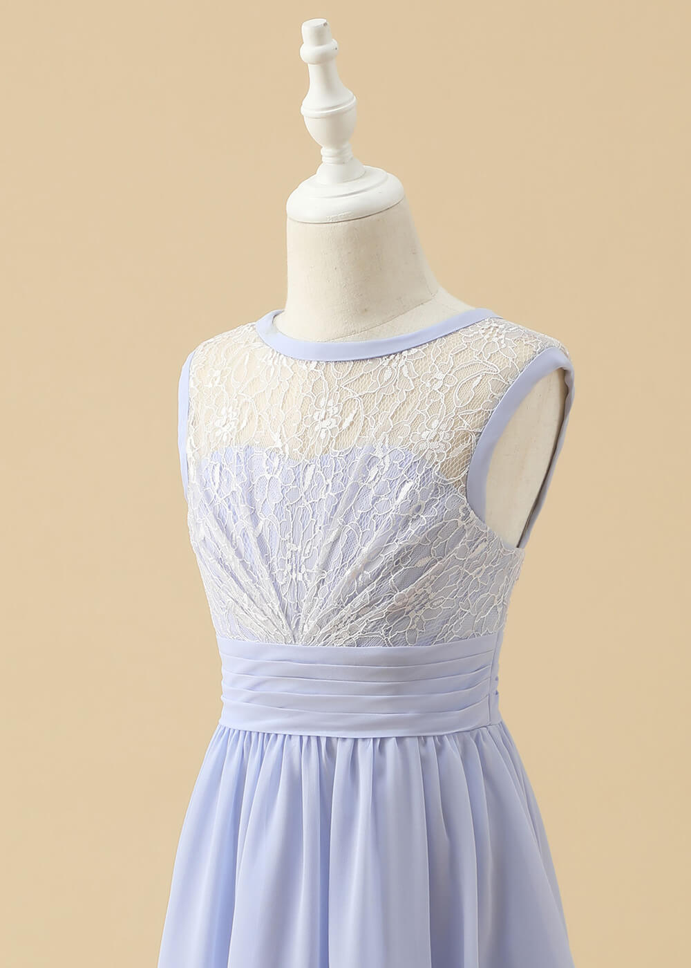 Boat Neck A-line Chiffon Midi Length Junior Bridesmaid Dress