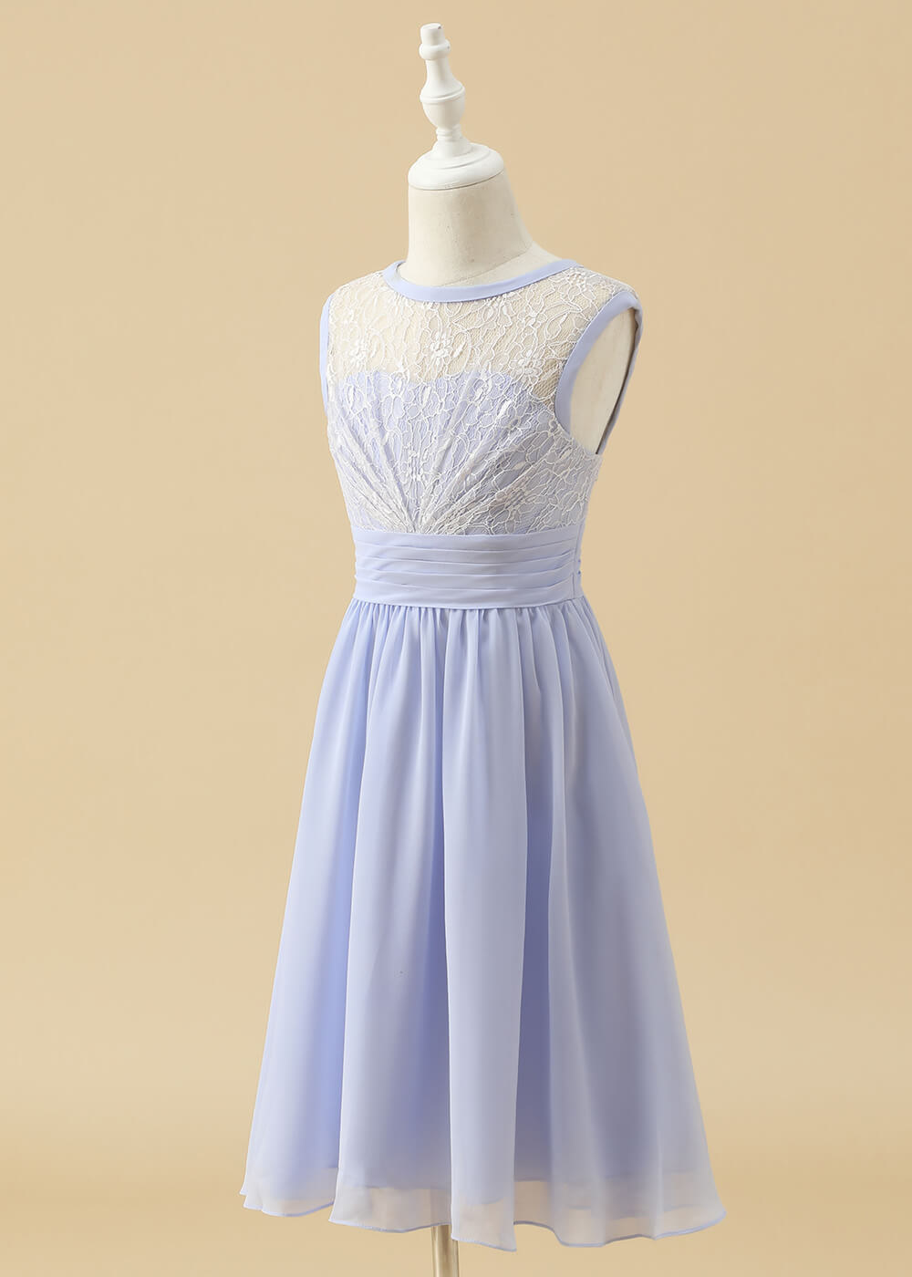 Boat Neck A-line Chiffon Midi Length Junior Bridesmaid Dress