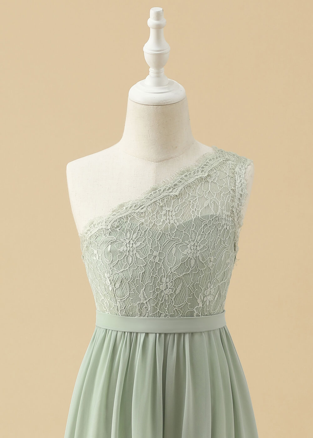 One Shoulder Lace Bodice Chiffon Junior Bridesmaid Dress