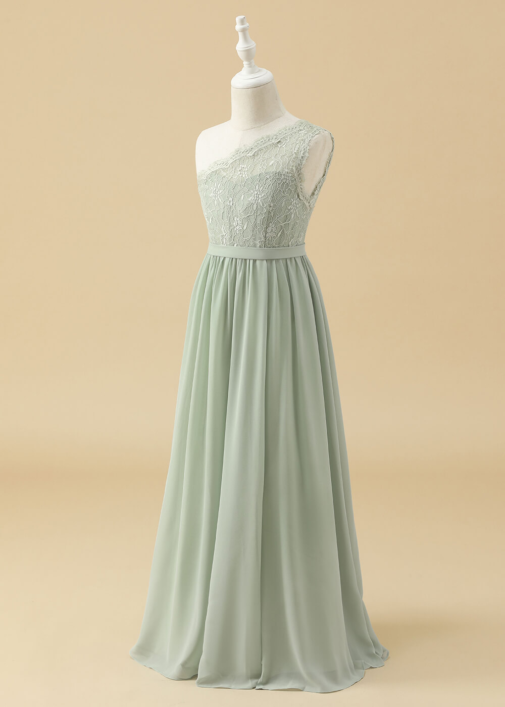 One Shoulder Lace Bodice Chiffon Junior Bridesmaid Dress