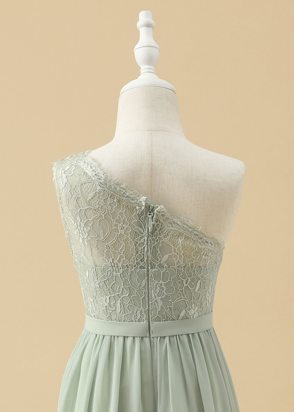 One Shoulder Lace Bodice Chiffon Junior Bridesmaid Dress
