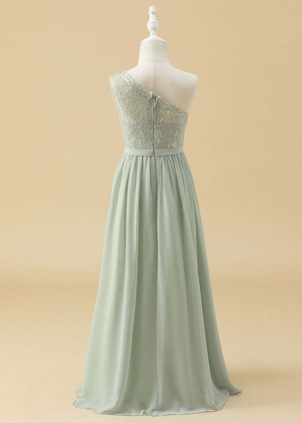 One Shoulder Lace Bodice Chiffon Junior Bridesmaid Dress
