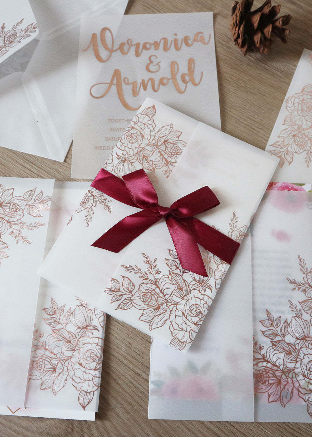 10 PCS Floral Burgundy Wedding Invitation