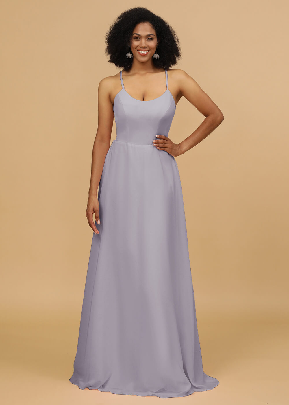 Scoop Neck Strap Chiffon Bridesmaid Dress