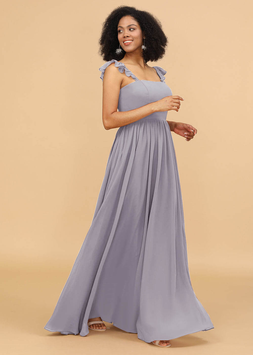 A-line Square Neck Straps Bridesmaid Dress