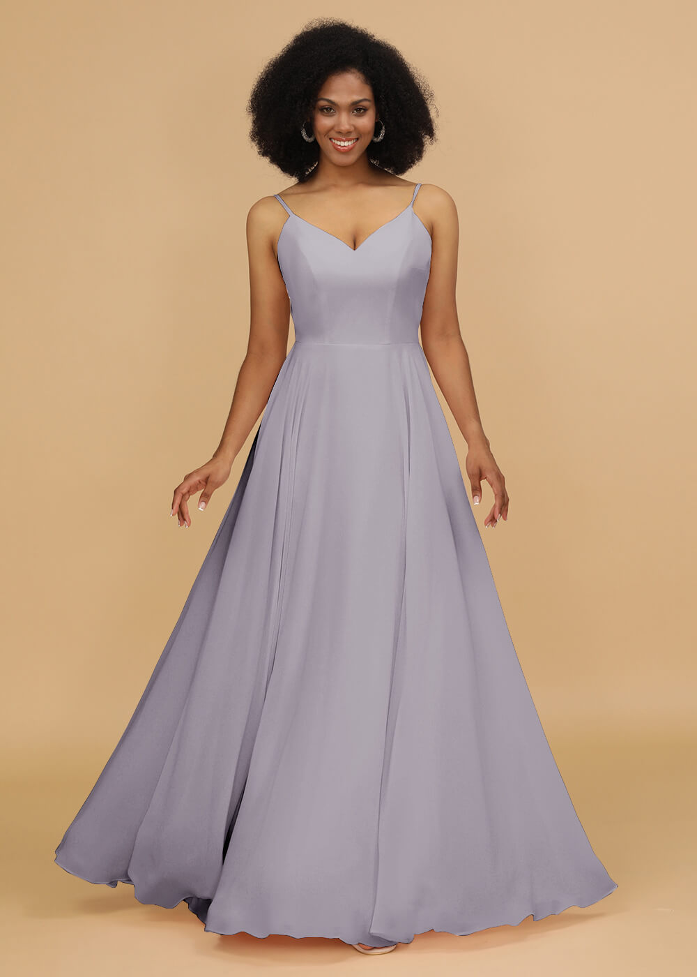 Chiffon V-neck Spaghetti Strap Bridesmaid Dress