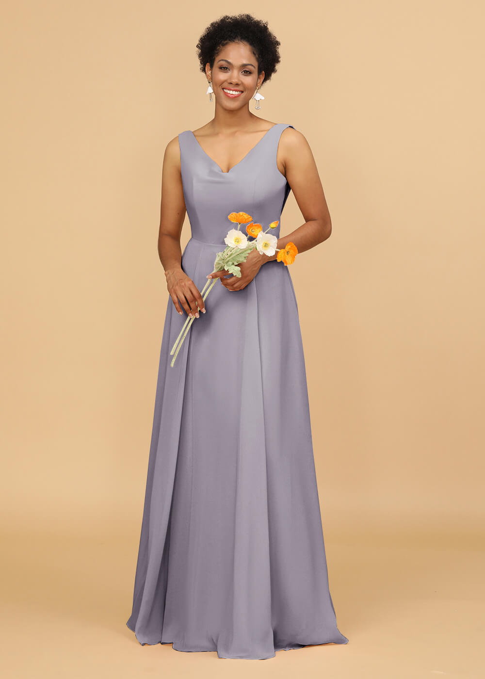 Cowl Back A-line Maxi Bridesmaid Dress