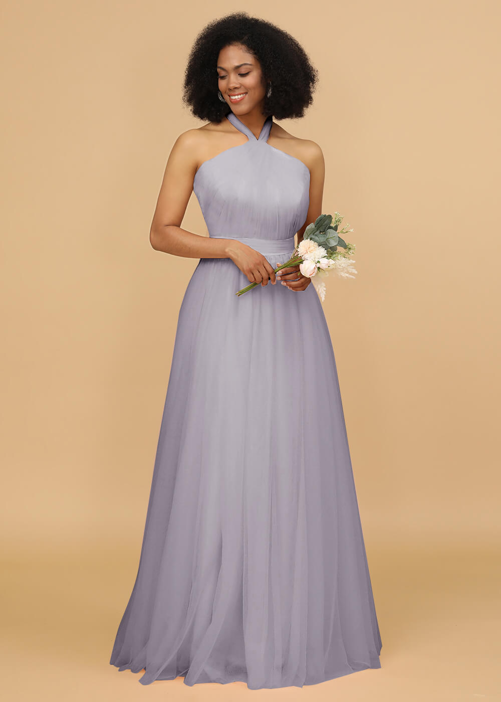 Halter Neck Tulle A-line Bridesmaid Dress