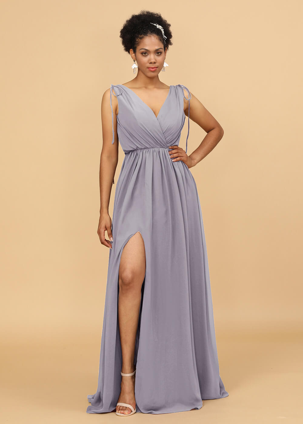 Long A-line V-neck Bridesmaid Dress with Slit