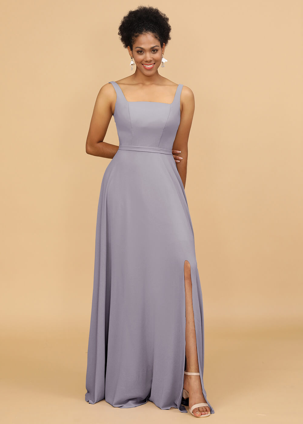 Square Neck A-line Chiffon Bridesmaid Dress