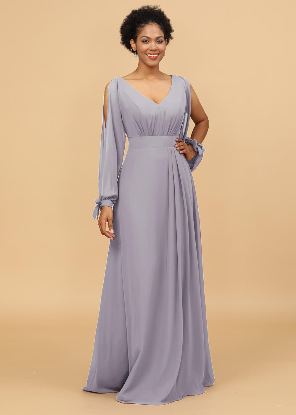 Long Sleeves A-line Chiffon Bridesmaid Dress