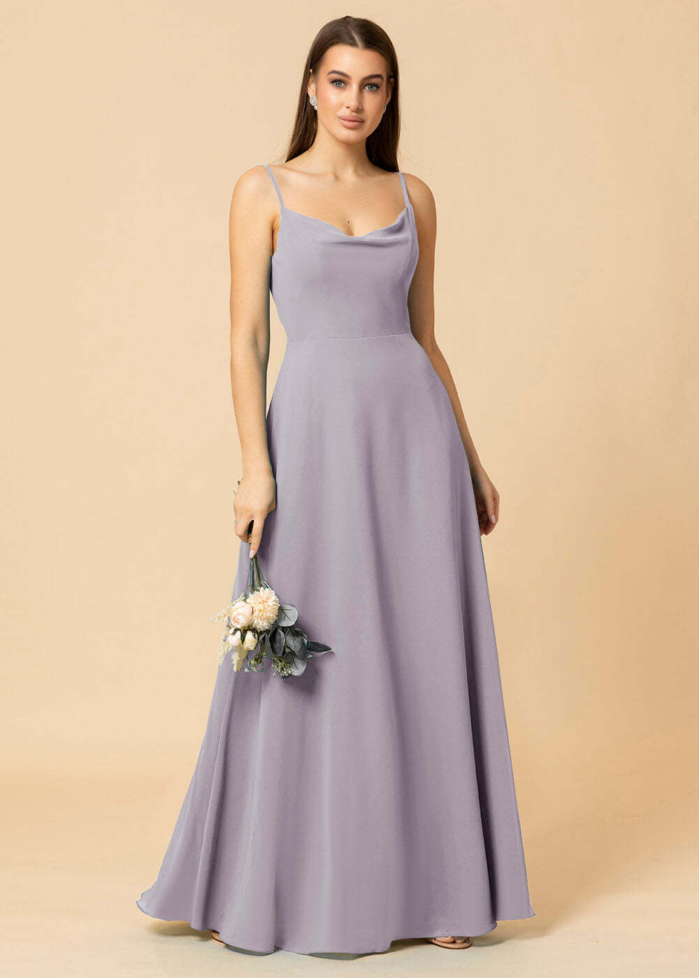 Cowl Neck Strap Chiffon Maxi Bridesmaid Dress