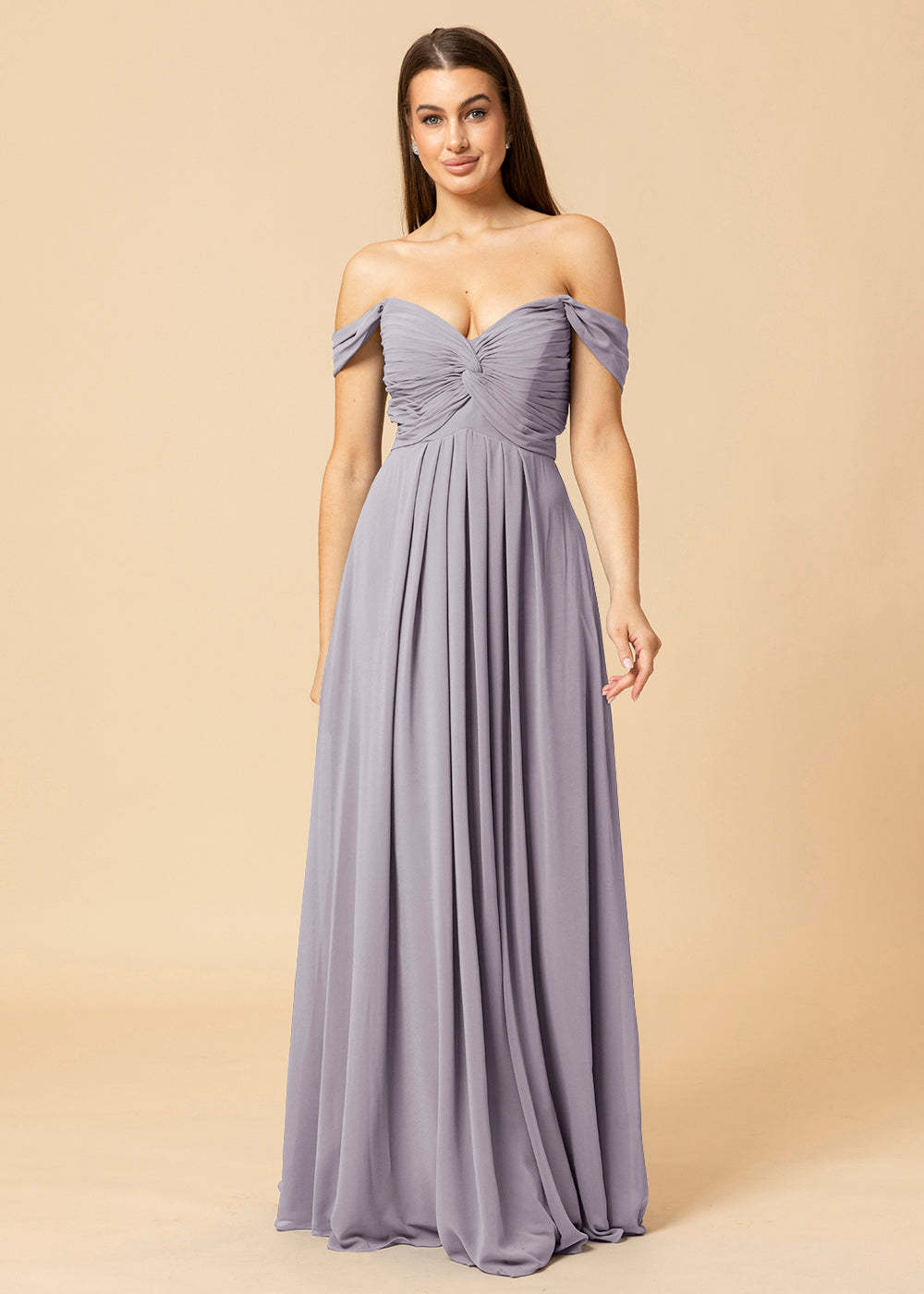 Off the Shoulder Chiffon Maxi Bridesmaid Dress