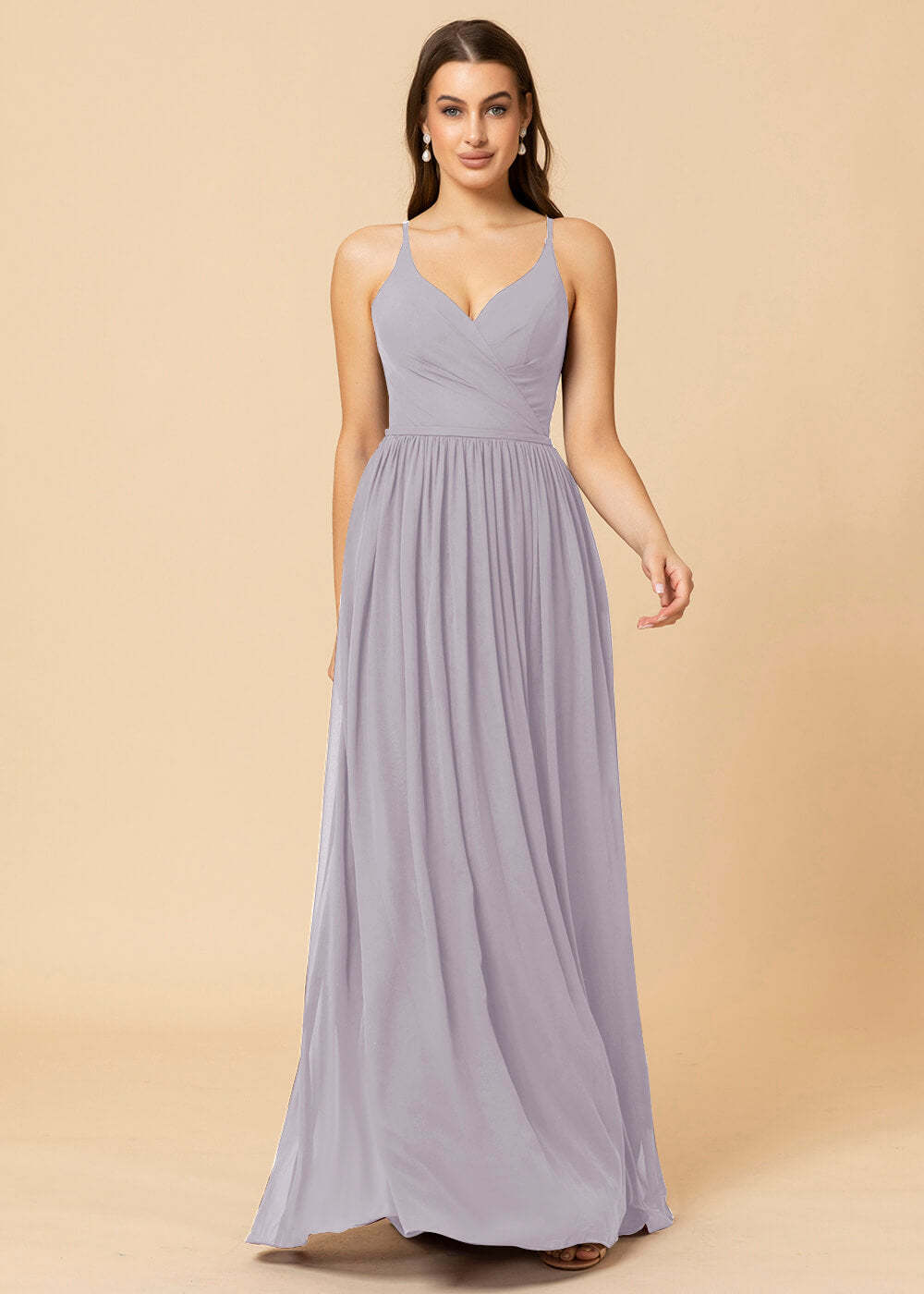 V-neck A-line Back Detail Chiffon Bridesmaid Dress