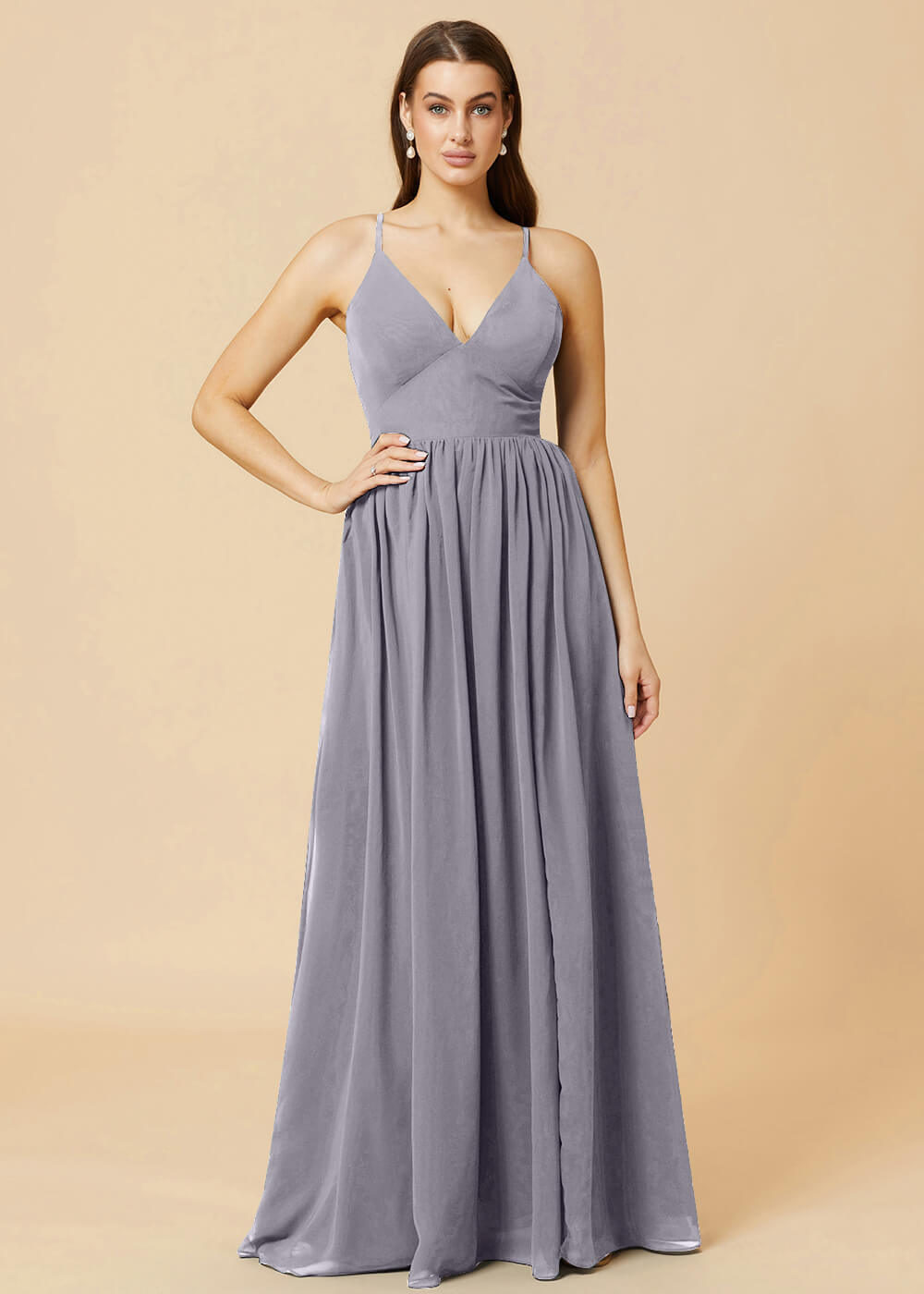 Deep V-neck Tie Back A-line Chiffon Bridesmaid Dress
