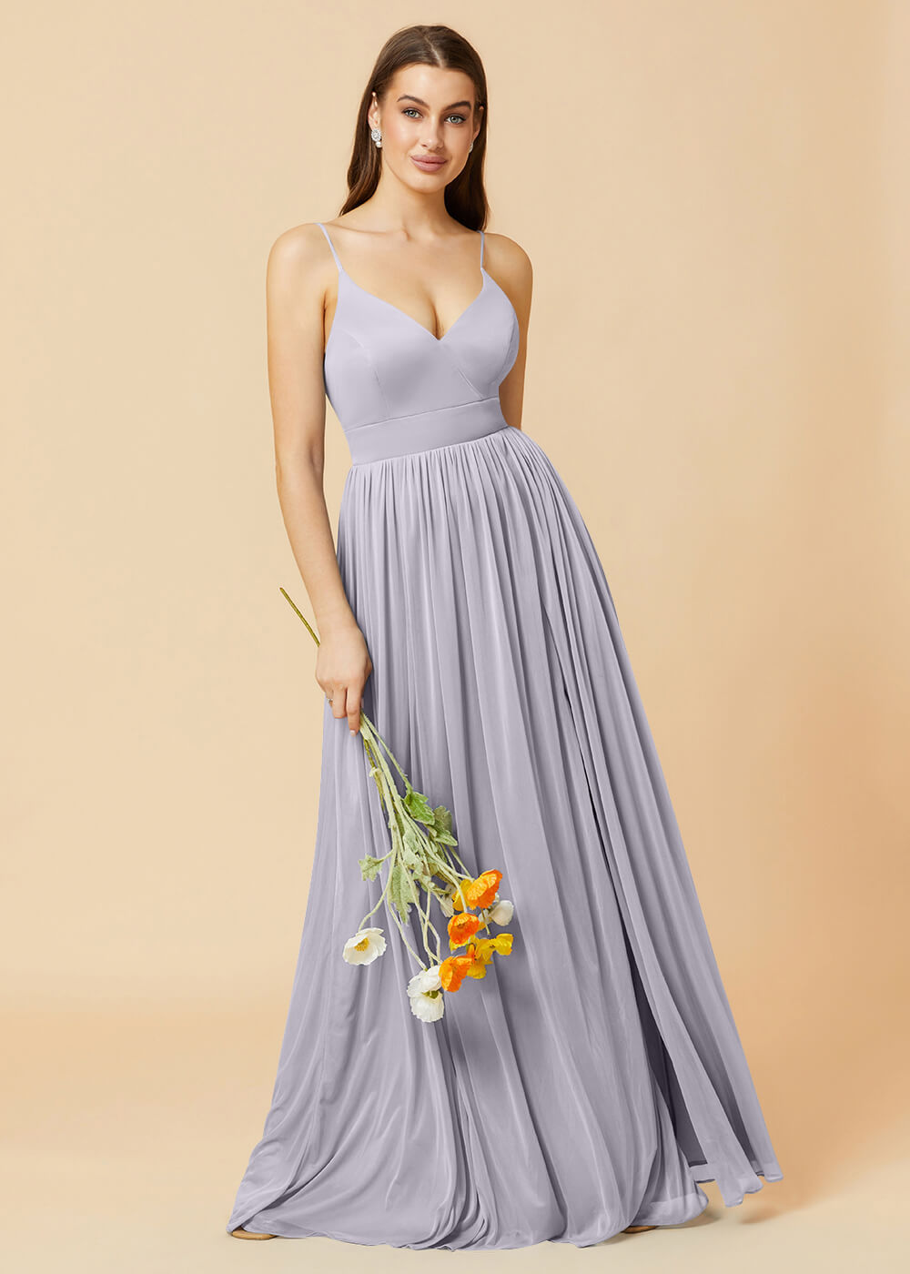 V-neck Spaghetti Strap Open Back Chiffon Bridesmaid Dress