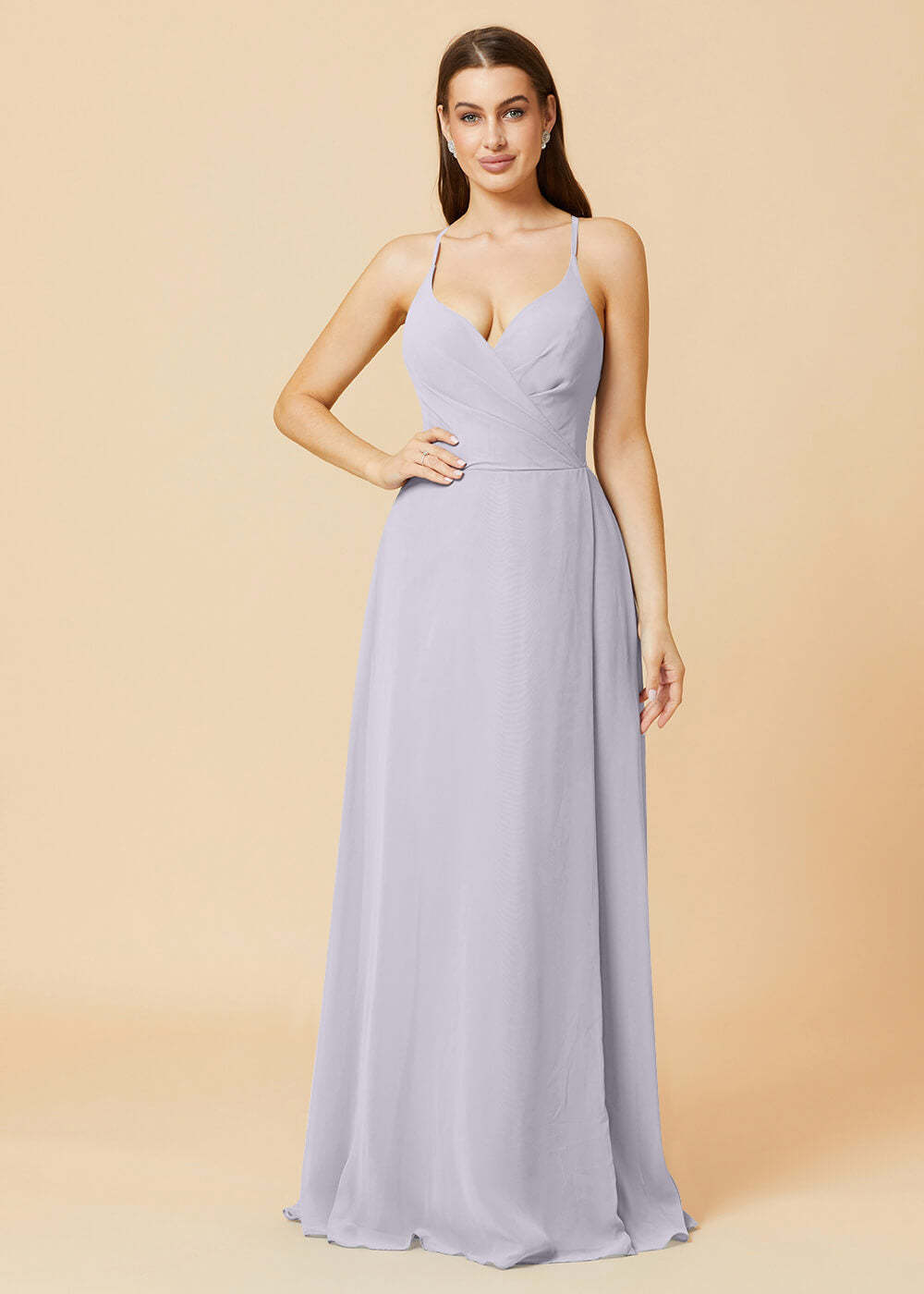V-neck Spaghetti Strap Button Back Chiffon Bridesmaid Dress