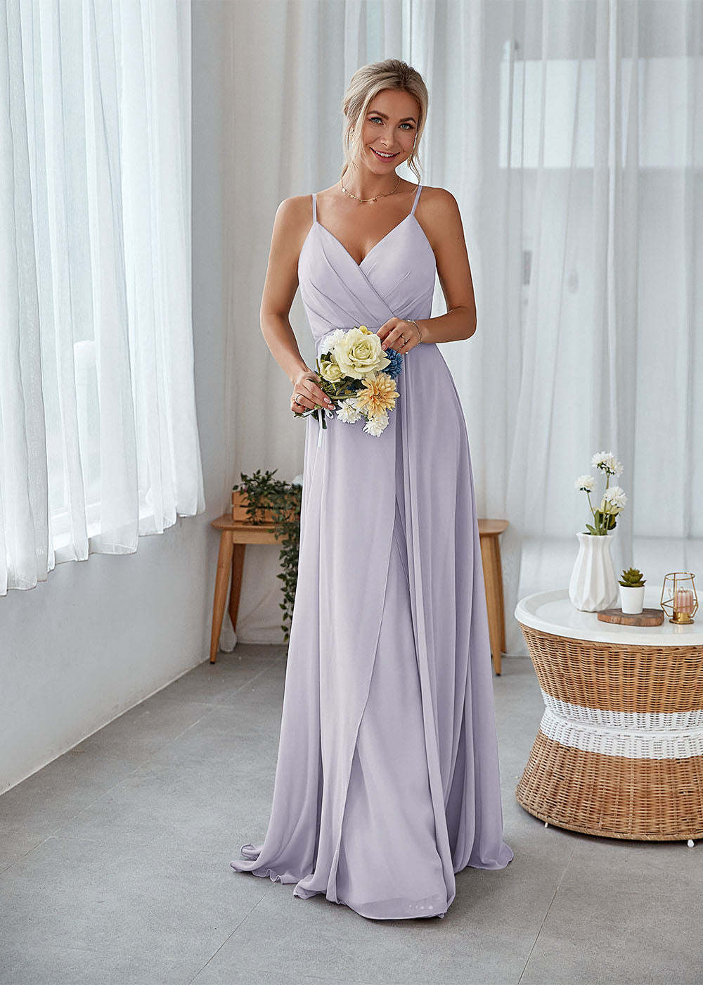 A-line Sleeveless Long Chiffon Bridesmaid Dress