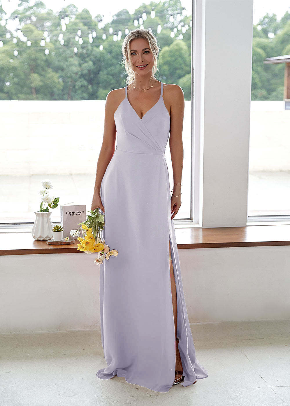 V-neck High Slit Bridesmaid Dress