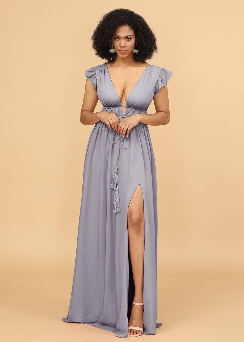 Long V-neck Bridesmaid Dress with Split