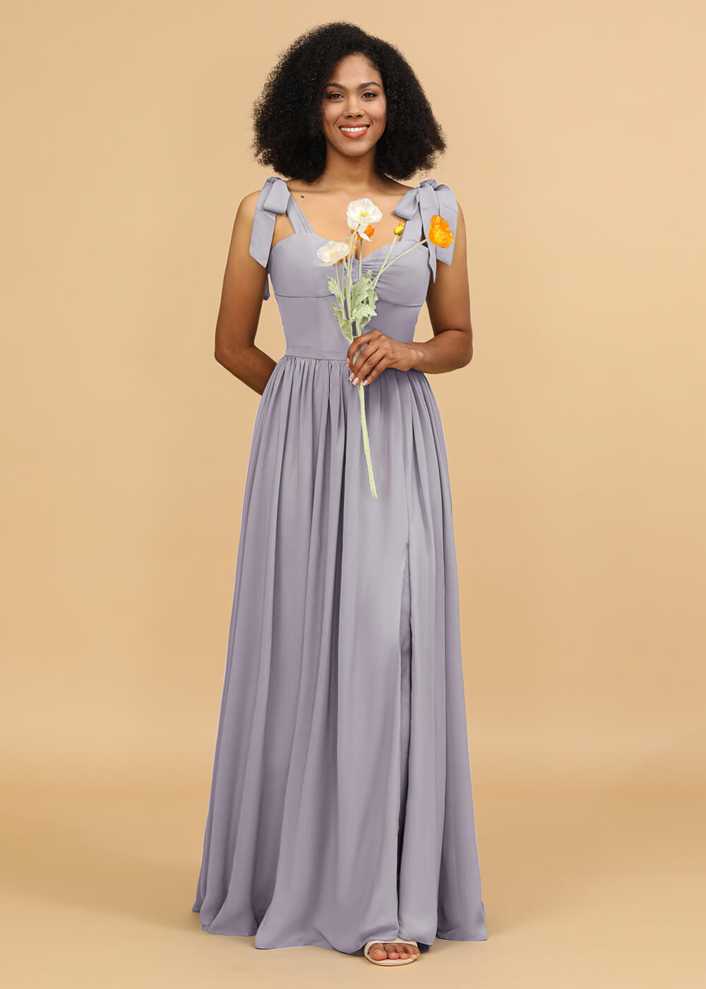 Long A-line Chiffon Strap Bridesmaid Dress