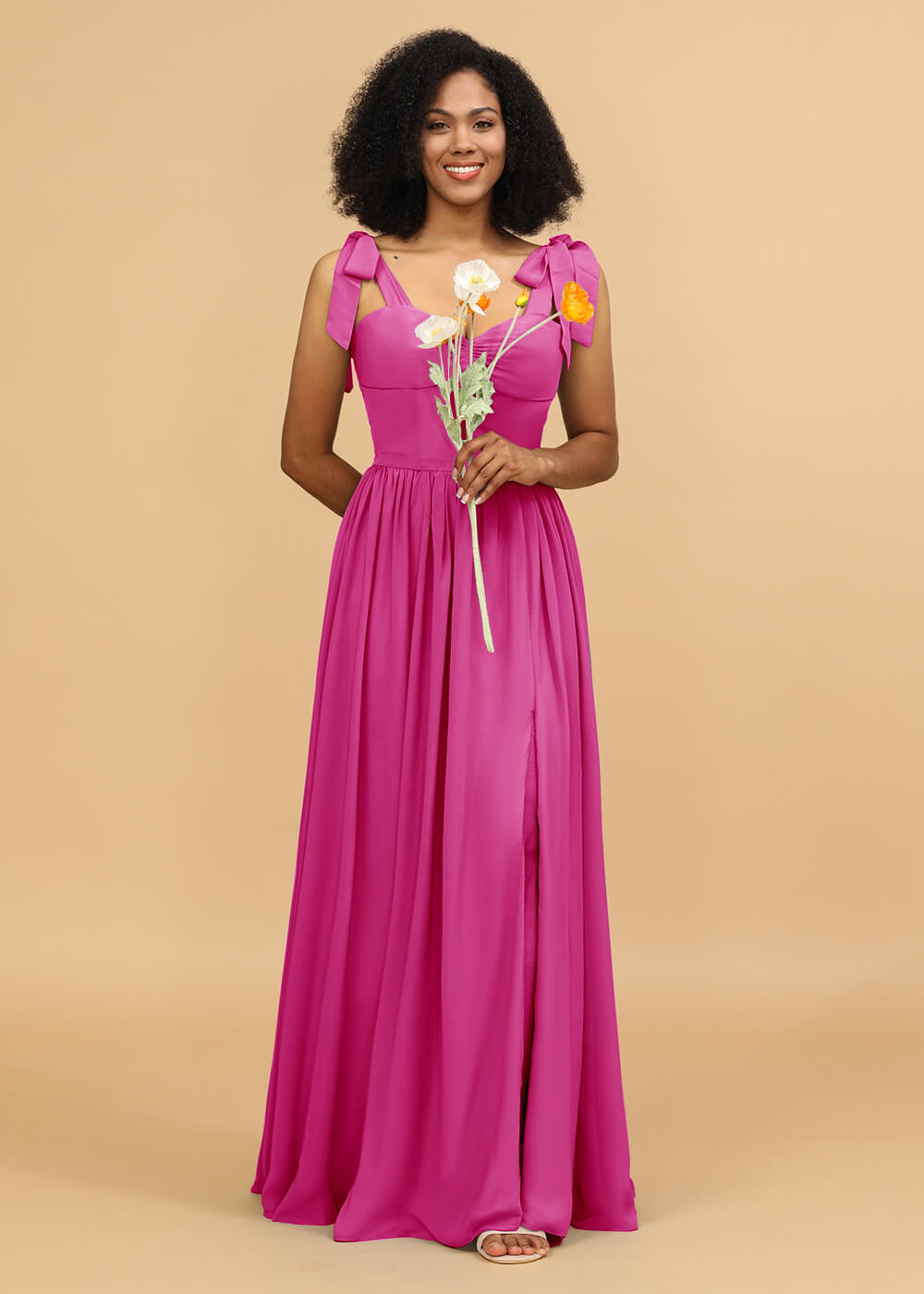Long A-line Chiffon Strap Bridesmaid Dress