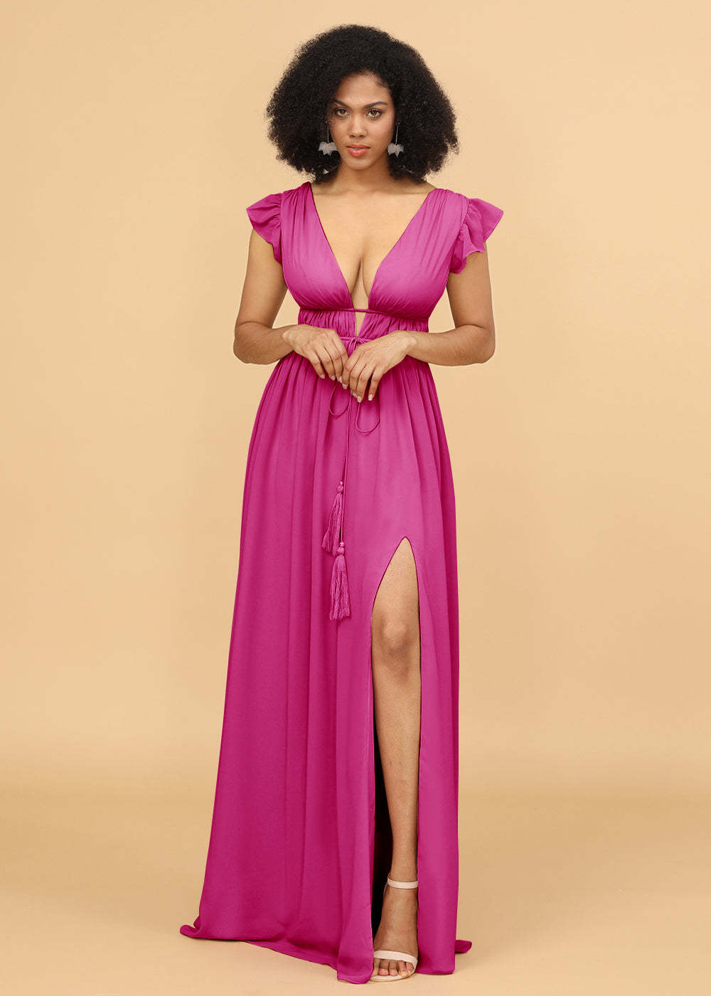 Long V-neck Bridesmaid Dress with Split