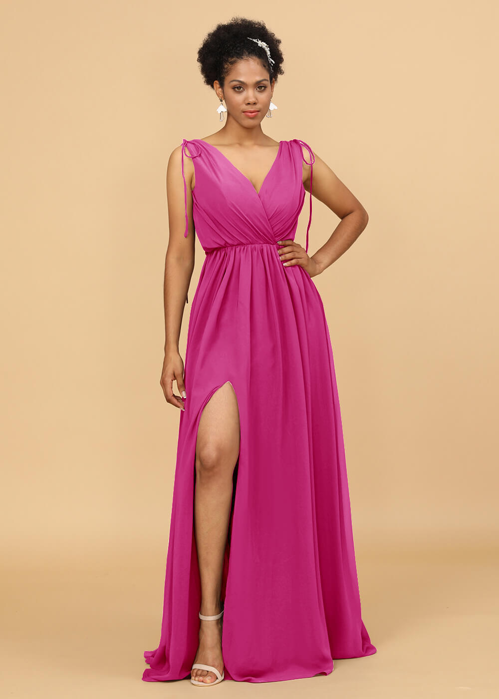 Long A-line V-neck Bridesmaid Dress with Slit