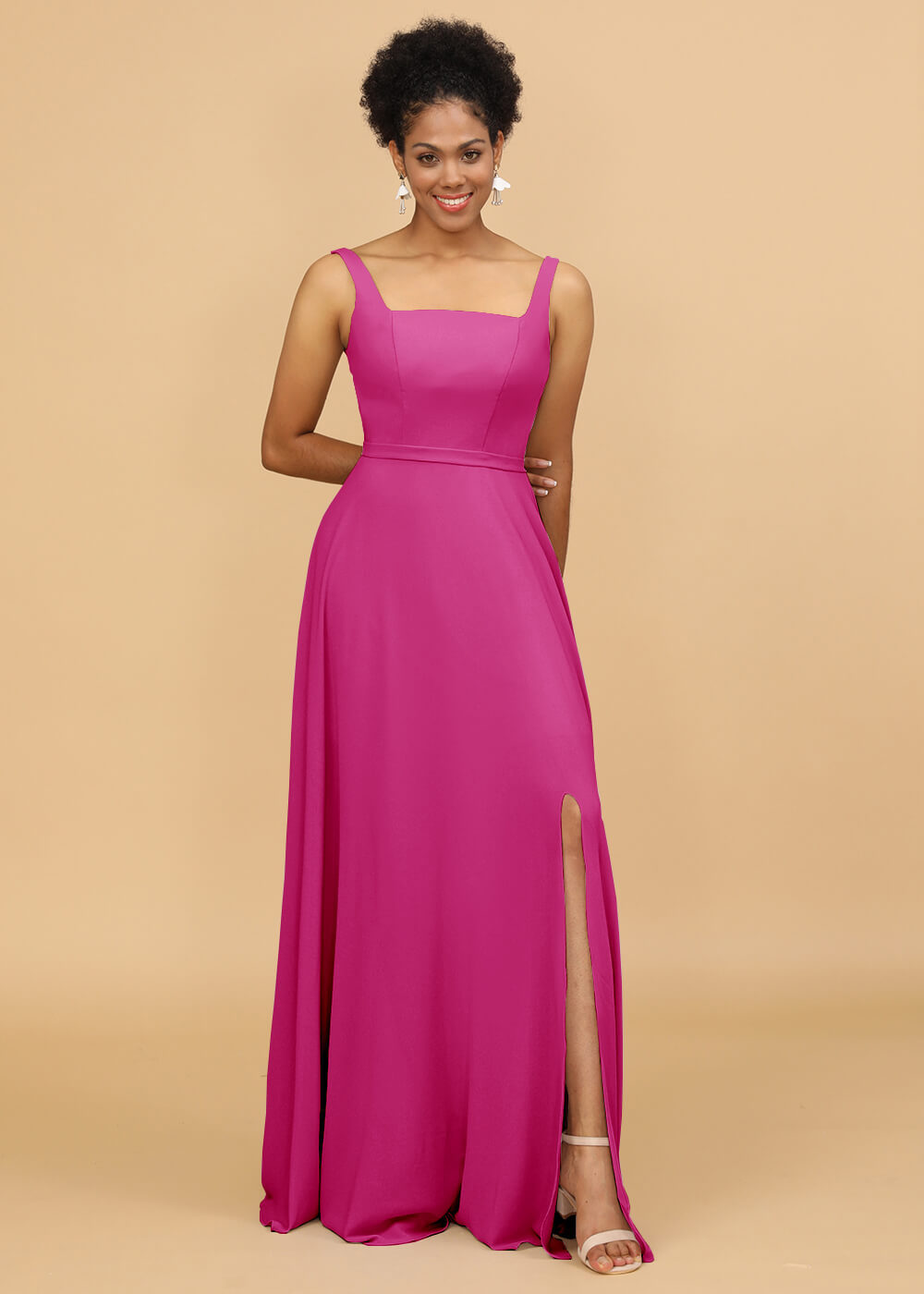 Square Neck A-line Chiffon Bridesmaid Dress