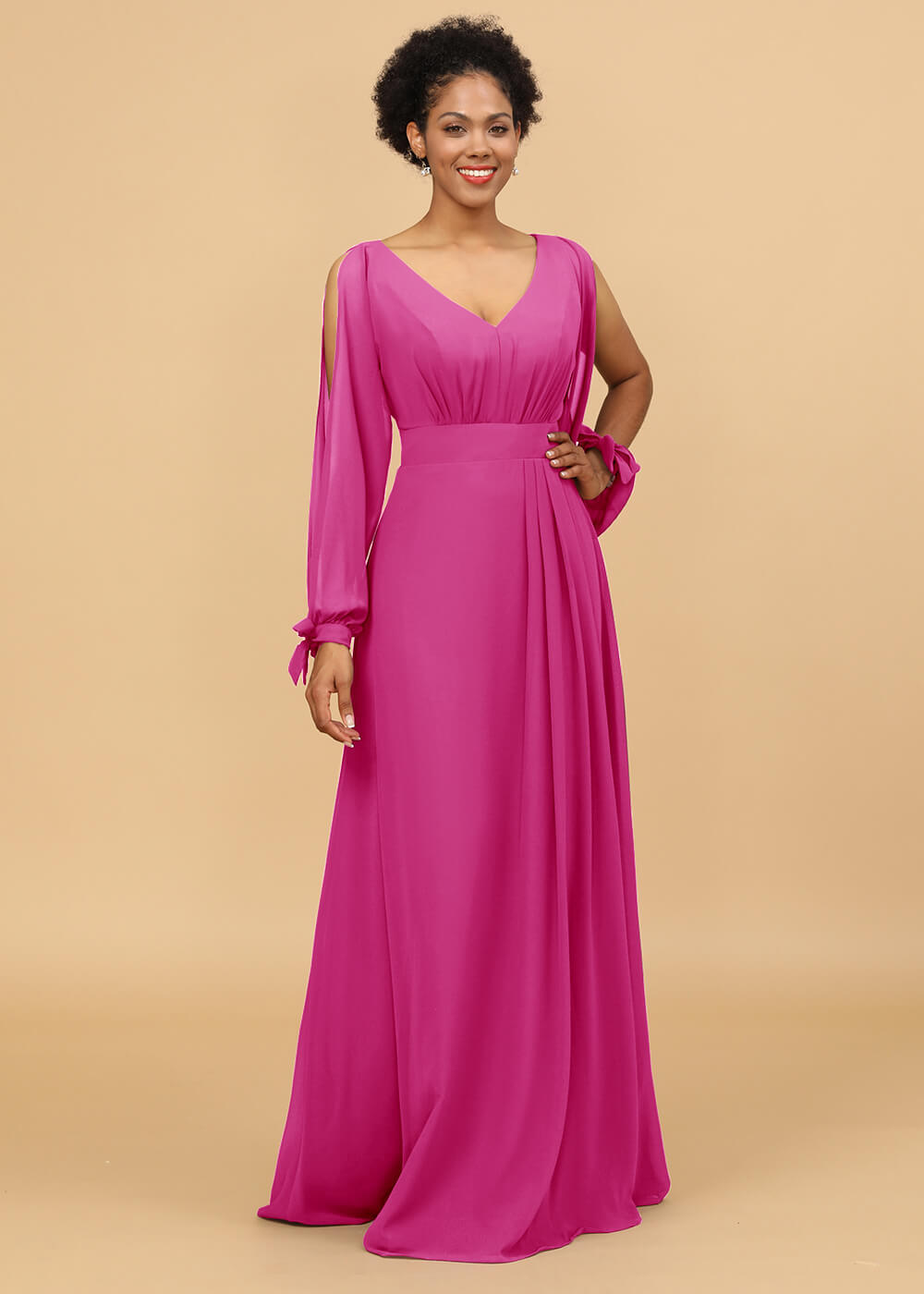Long Sleeves A-line Chiffon Bridesmaid Dress