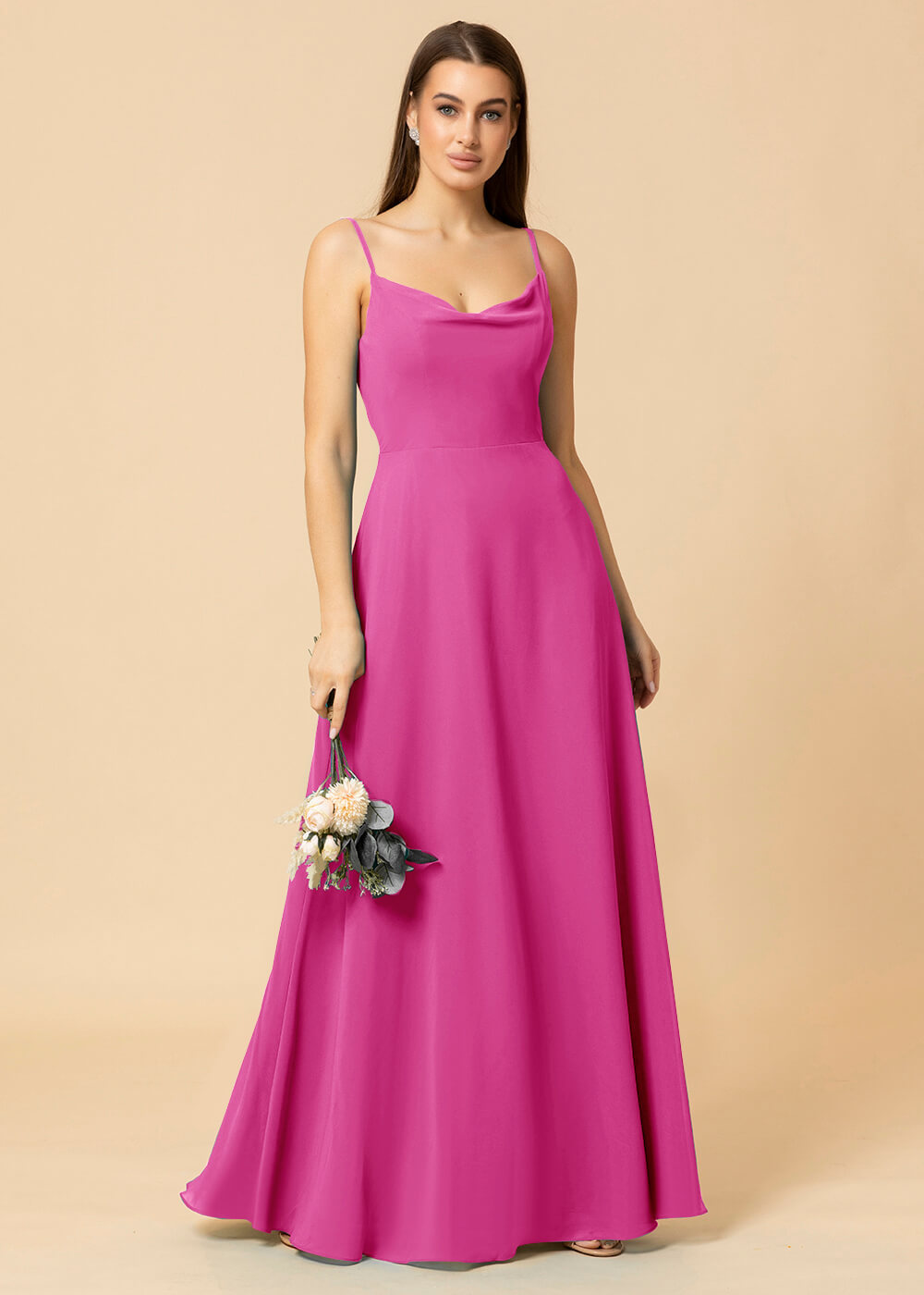 Cowl Neck Strap Chiffon Maxi Bridesmaid Dress