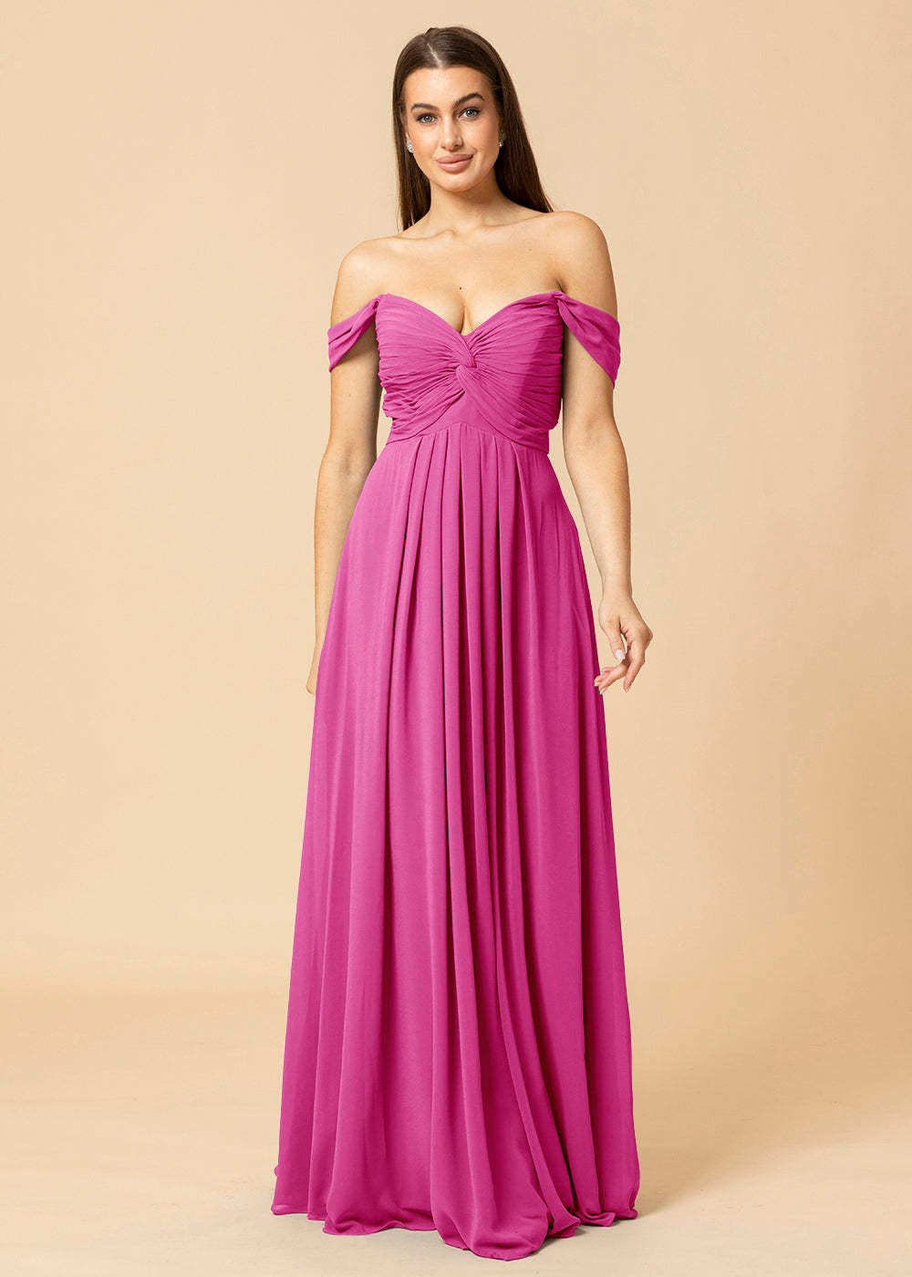 Off the Shoulder Chiffon Maxi Bridesmaid Dress