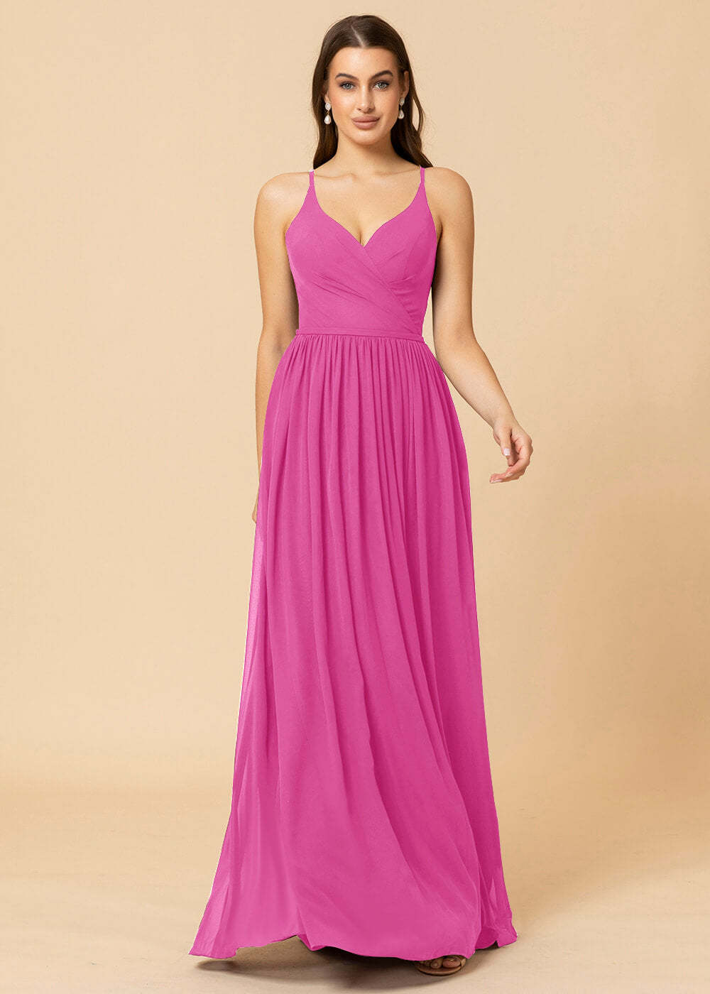 V-neck A-line Back Detail Chiffon Bridesmaid Dress