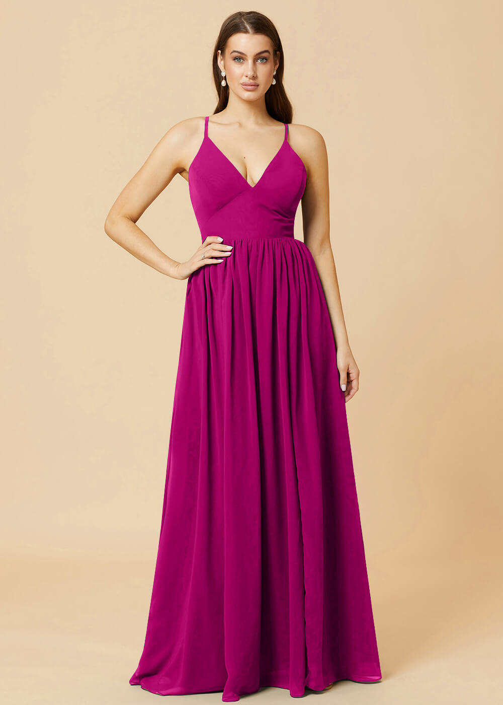 Deep V-neck Tie Back A-line Chiffon Bridesmaid Dress