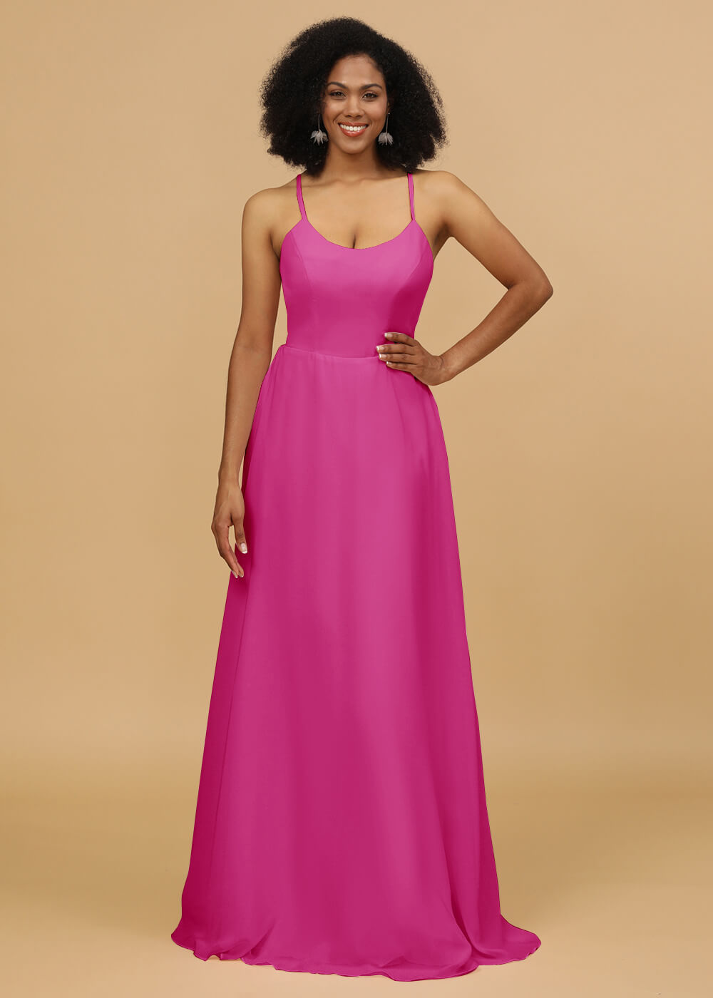 Scoop Neck Strap Chiffon Bridesmaid Dress