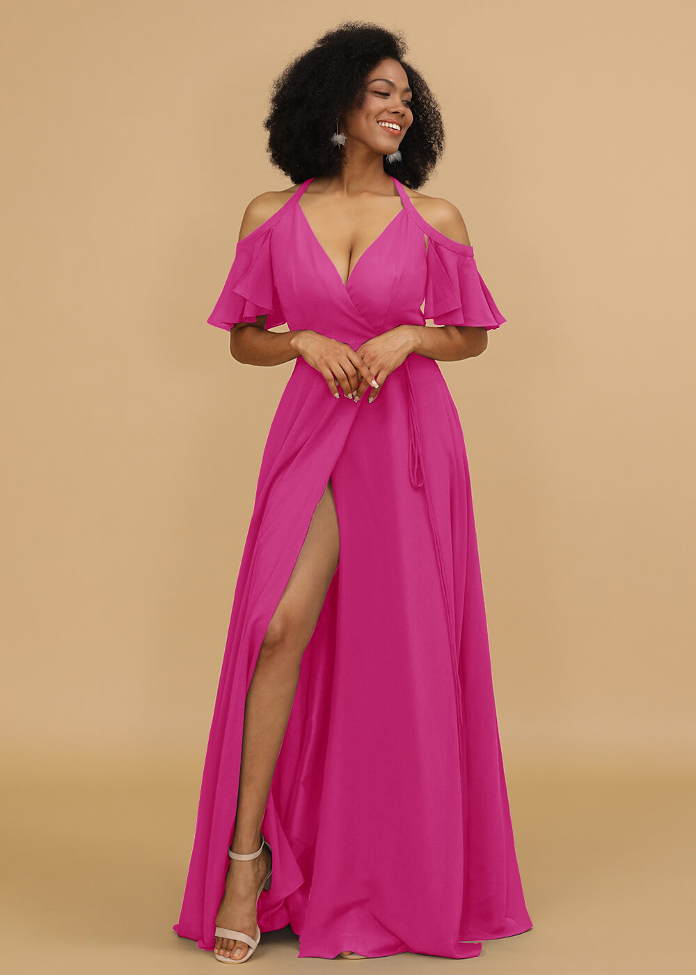 Ruffles Sleeves A-line Wrap Bridesmaid Dress