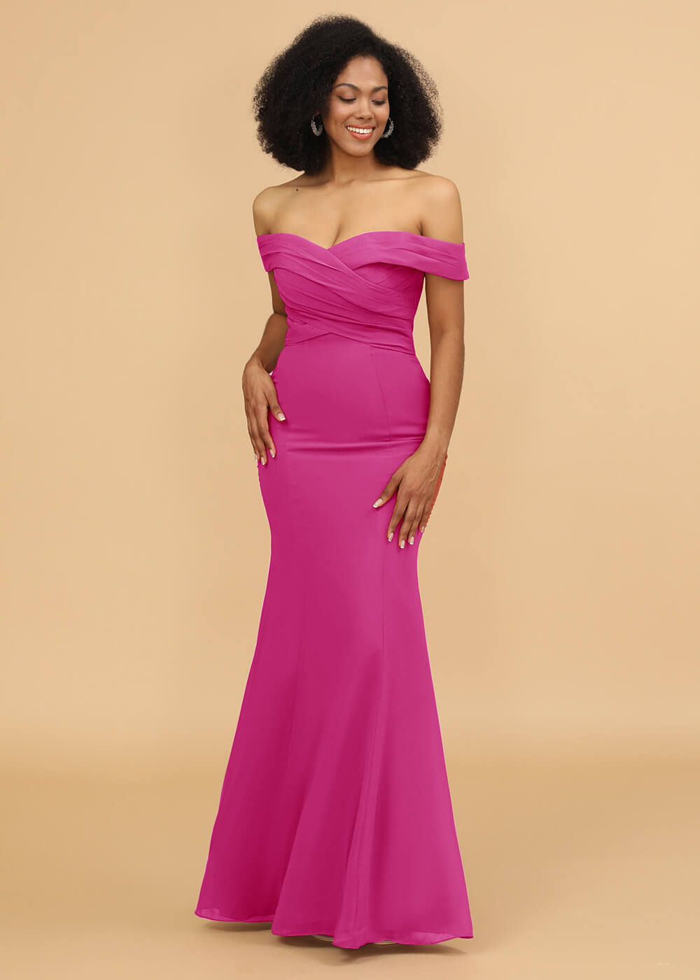 Off the Shoulder Trumpet Chiffon Bridesmaid Dress