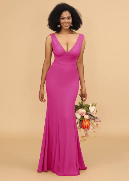 V-neck Trumpet Long Bridesmaid Dress