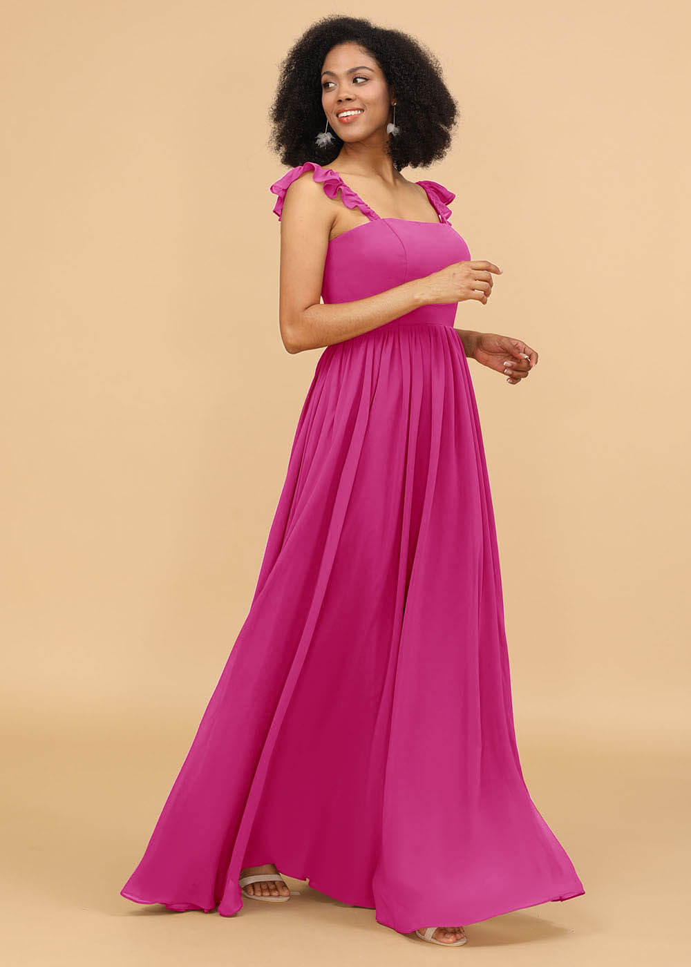 A-line Square Neck Straps Bridesmaid Dress