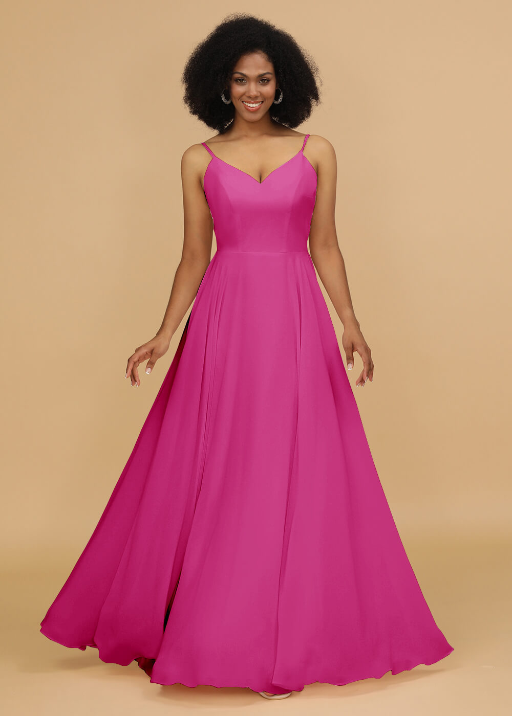 Chiffon V-neck Spaghetti Strap Bridesmaid Dress