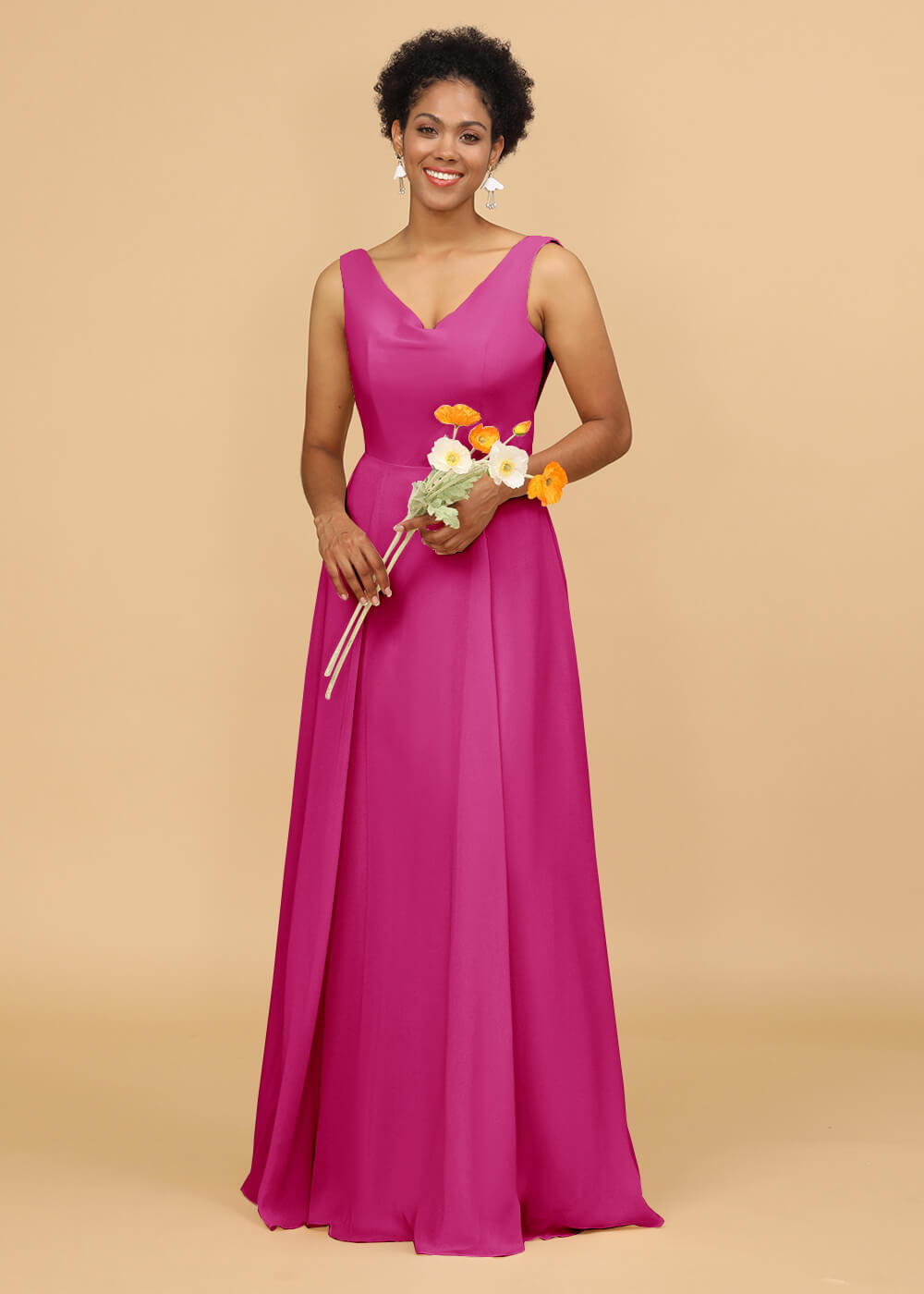Cowl Back A-line Maxi Bridesmaid Dress