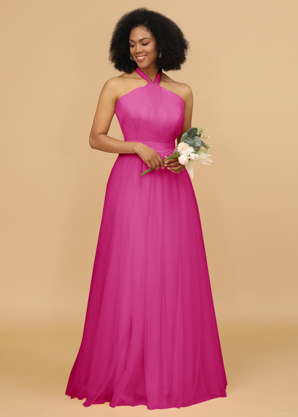 Halter Neck Tulle A-line Bridesmaid Dress