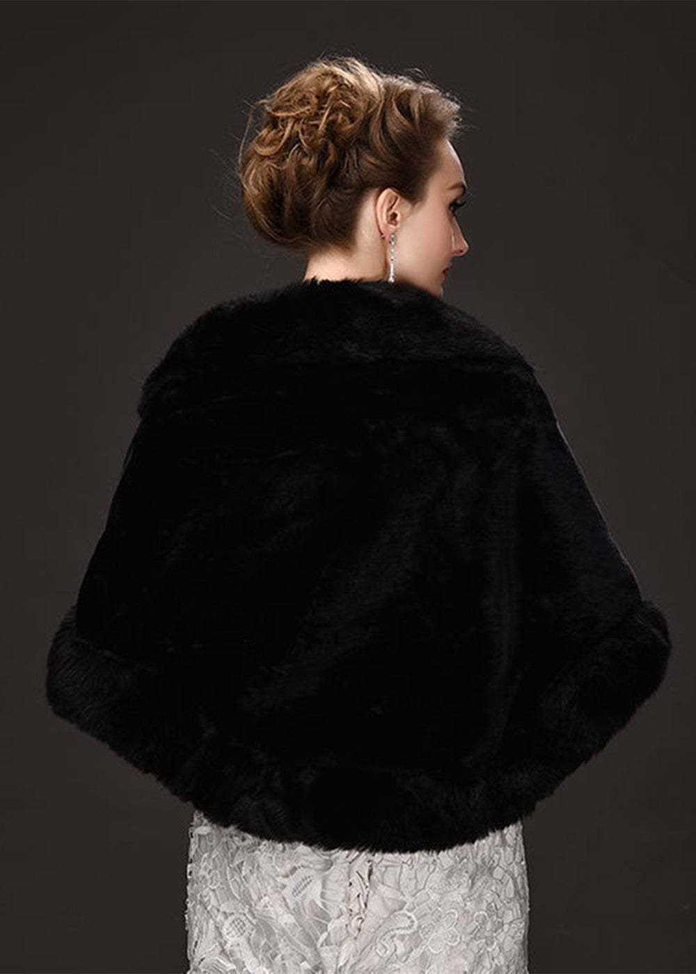Black Evening Dress Faux Fur Wrap