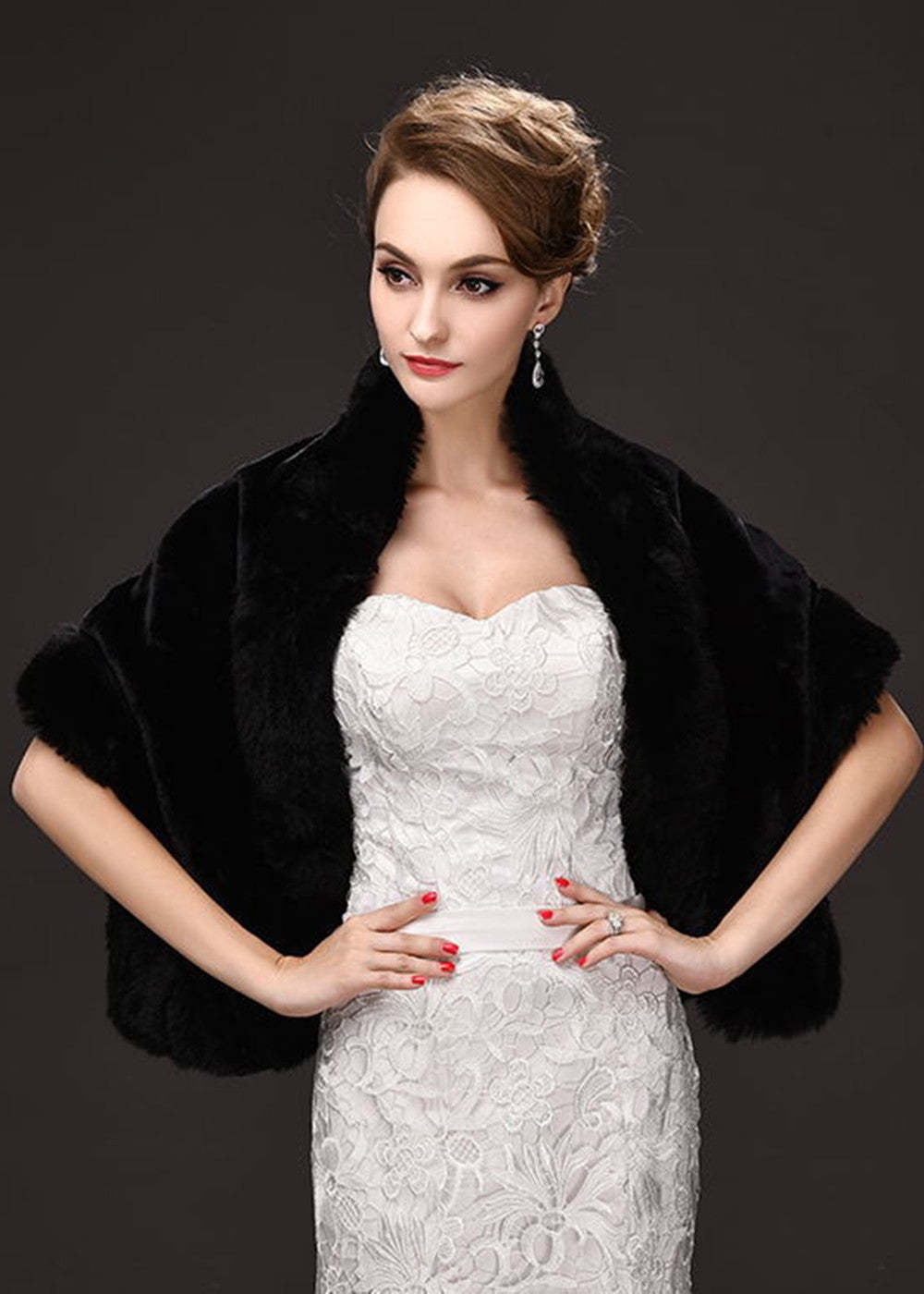 Black Evening Dress Faux Fur Wrap
