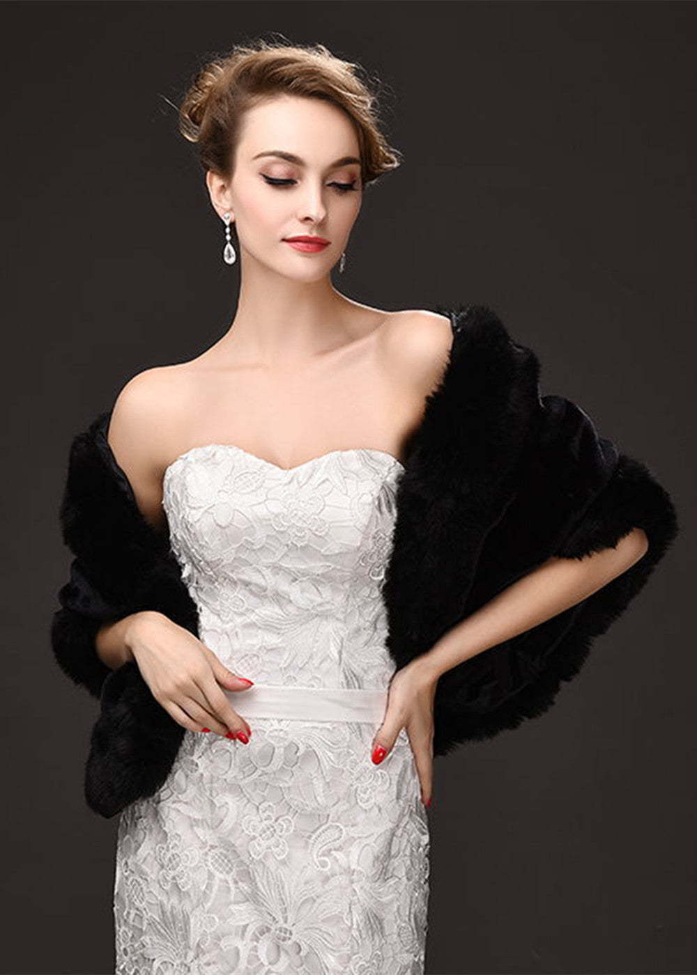 Black Evening Dress Faux Fur Wrap